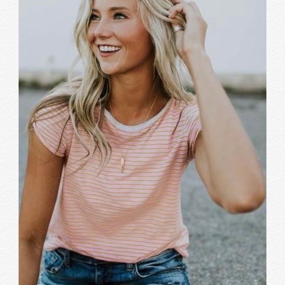 Free People Tops - Free People | Clare Stripe Tee in Pink Combo